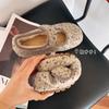 Ugly and cute leopard print Mary Jane fluffy shoes for women to wear autumn and winter retro flat-bottomed velvet bean cotton shoes
