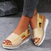 2024 Summer Large Hemp Grass Woven Thick Sole High Heel Open Toe Sandals for Women's Fashion Slope Heel Beach Sandals