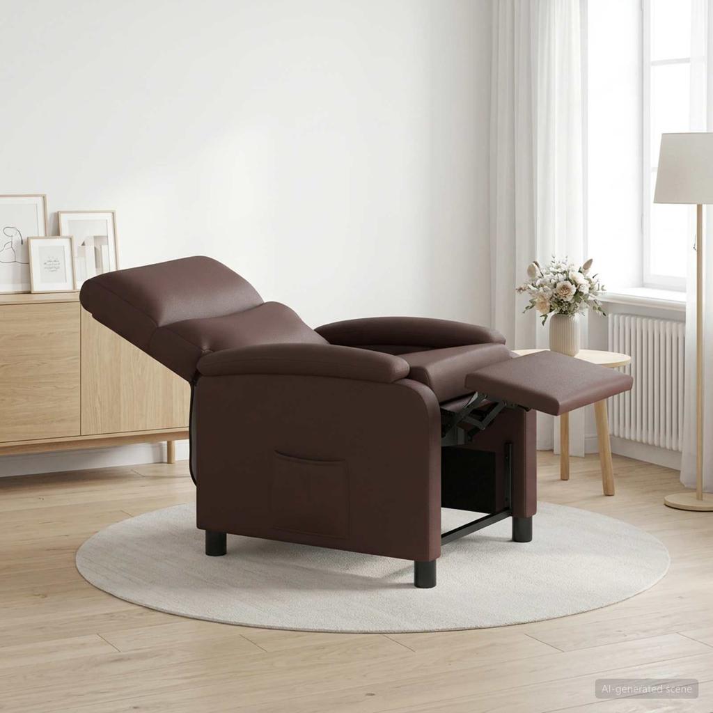 Recliner Chair Brown Faux Leather