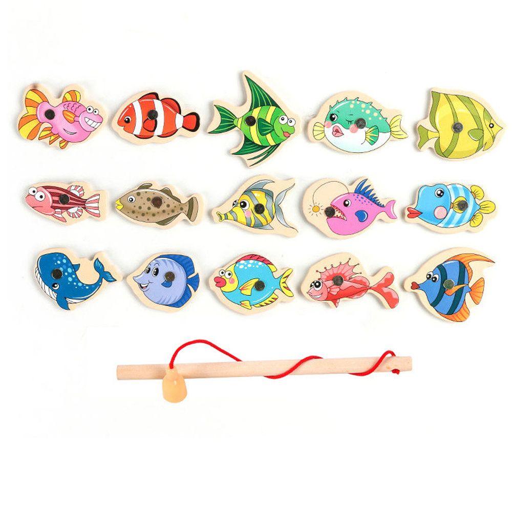 

Wooden Marine Life Cognition Fshing Game Toys Fishing Toys Fish Rod Toys Fshing Game Busy Board 15Pcs