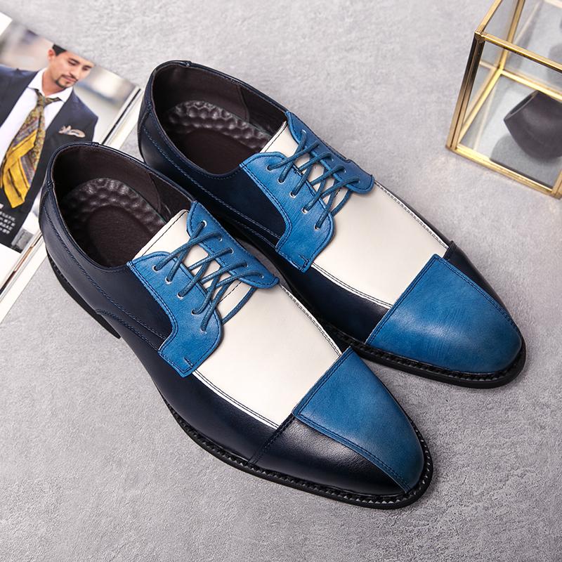Fashion Men Hot Selling Fashion Dress Shoes PU Spliced Lace Up Business Office Derby Shoes British Social Shoes Size 38-48 Men Shoes