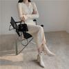 Vintage Knitted Sweater Long Sleeve Dresses Women Slim Korean Elegant Button V Neck Sweater Dress
