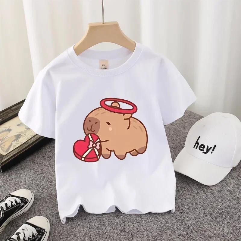 Capybara Kawaii Cartoon Print T-shirt for Boys And Girls Streetwear Casual Child's Shirt Cute Vogue Kids' Birthday Gift