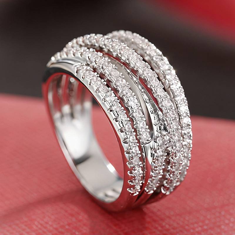 Huitan Luxury Women Ring Multi-layered Cross Design Fashion Party Accessories with Shiny CZ CopperColor/Gold Color Chic Jewelry