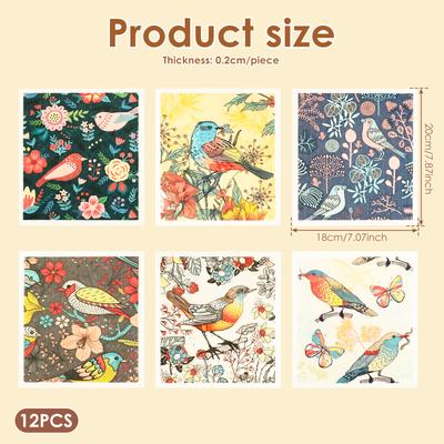 5/6/12 Pcs Kitchen Dishcloth Household Non-stick Dishcloths Cellulose Cotton Quick Drying Plant Animal Print Bowl Cleaning Cloth