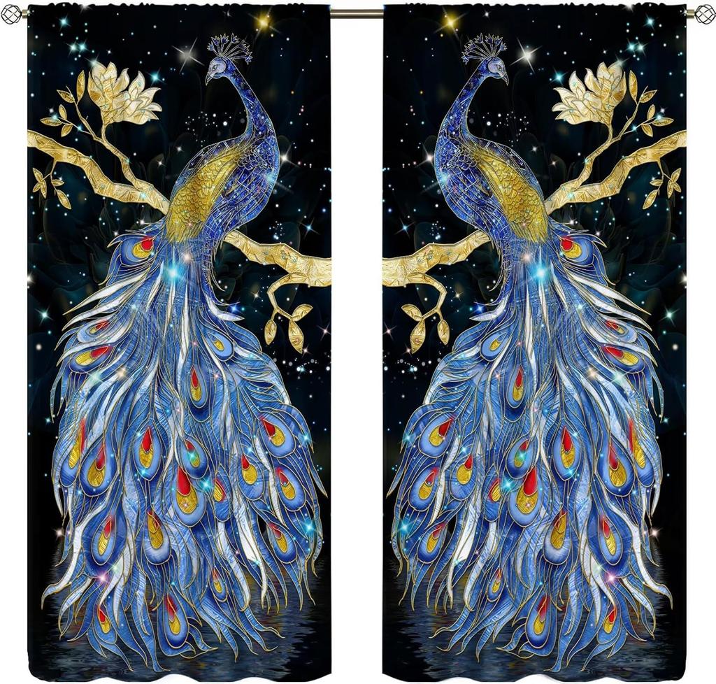 Colorful Dream Catcher Curtains Night Sky Stars Purple Feathers Curtain with Rod Pocket for Bedroom Living Room Decor Drapes