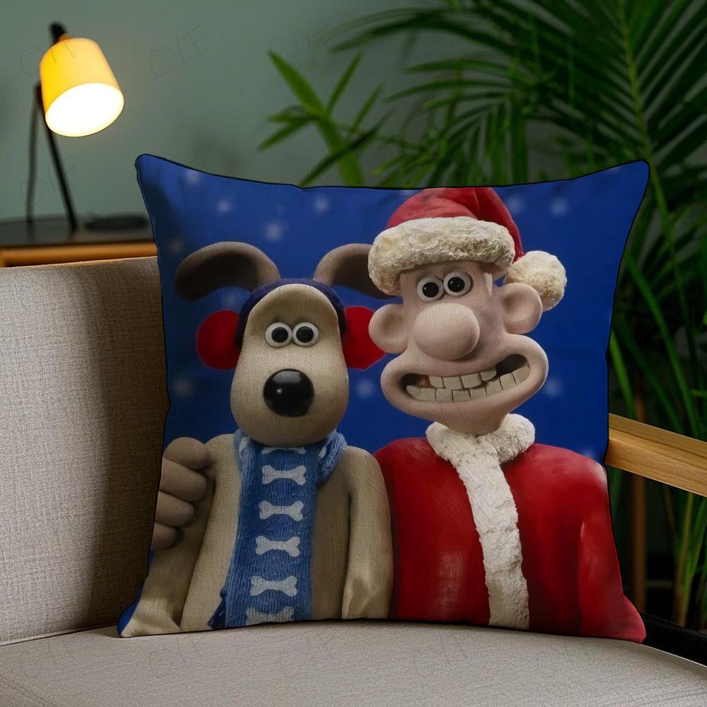 Kawaii W-Wallace und Gromit Anime Kissenbezug Staubmilben-abweisender Kissenbezug Versteckter Reißverschluss Seidiger Kurzer Plüsch Sofakissenbezug
