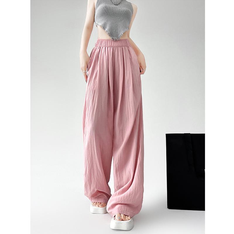Spring Autumn Women Loose Wide Leg Pants New Thin Elastic High Waist Casual Drape Casual Long Pants Solid Color Fashion Elegant Simple Trousers 2396