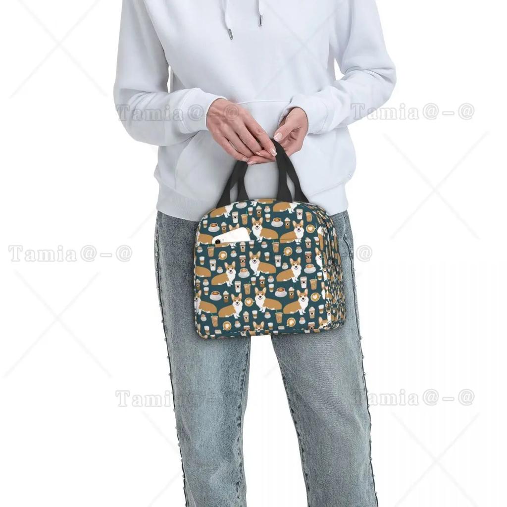 Coffee Welsh Corgi Dog Resuable Lunch Boxes Women Waterproof Cooler Thermal Food Insulated Lunch Bag Kids School Children