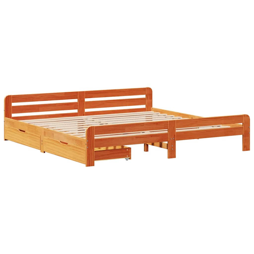 Vidaxl Bed Without Mattress, Waxed Brown, 200X200 Cm, Pine Wood