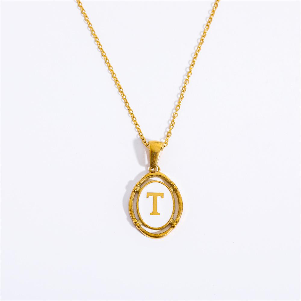 Color Retention 26 Letter Pendant Oval Necklace Necklace 26 Letter Electroplated Real Gold