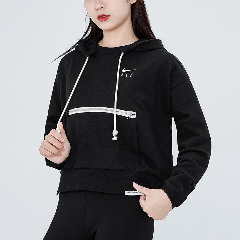Nike Embroidered Logo Short Hoodie with Large Pocket Women Hoodie Black DA6484-010