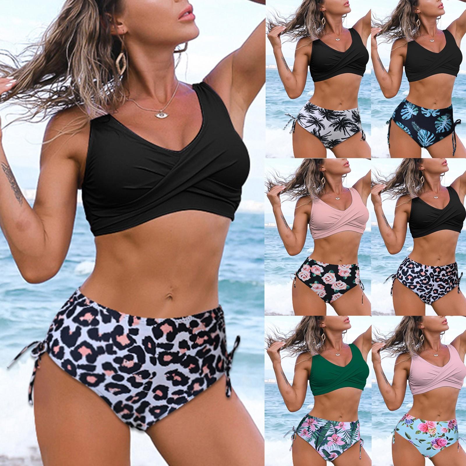 

Женское лето Сексуальный Печатный Сплит Две части Tankini Drawstring Бикини Купальник