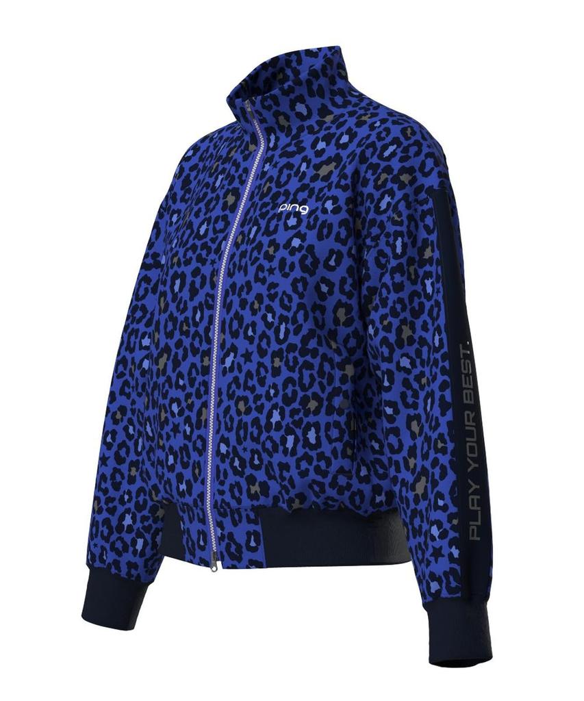 Full Zip Blouson Golf Outerwear S [Pin Apparel] Women's (Leopard Print, Stretch) / / 622-4220902 110_Blue