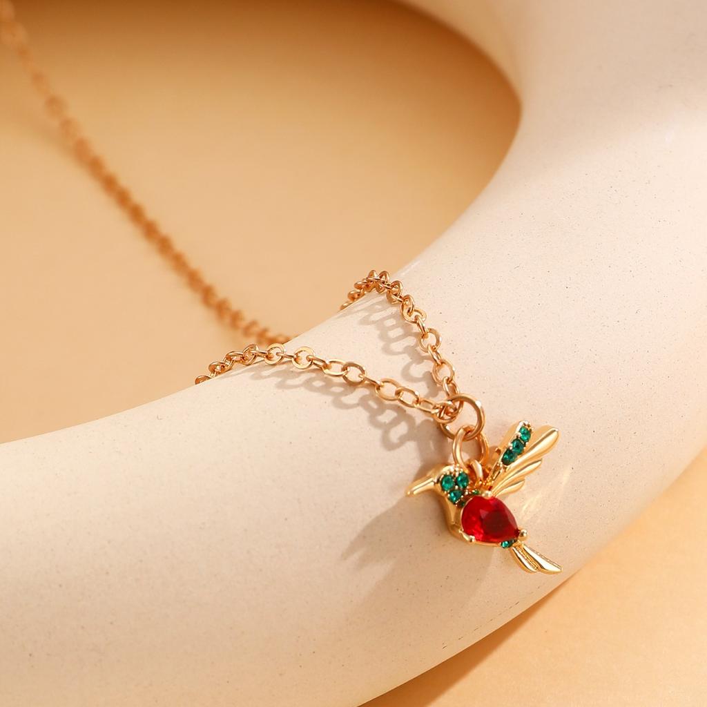 Dainty Hummingbird Pendant Necklace Colorful Stone Accent Bird Charm Necklace for Women