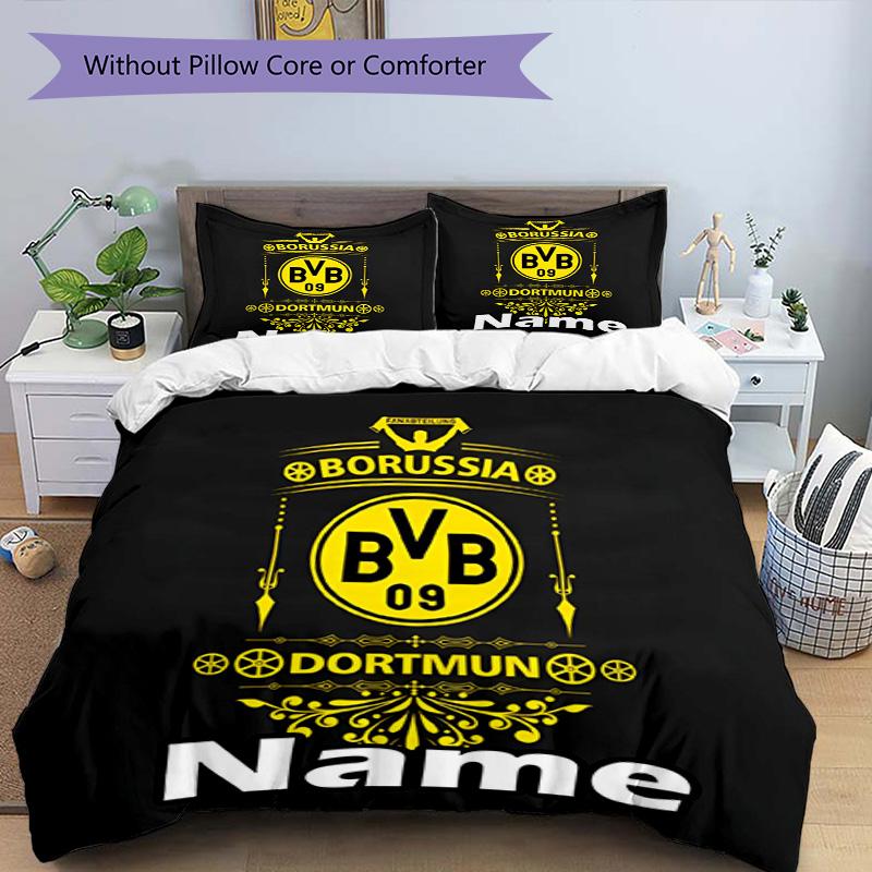 3pcs Duvet Cover Set (1*Duvet Cover + 2*Pillowcase, Without Core), Custom Name Borussia Dortmund Pattern Bedding Set, Home Bedroom Decor Gift