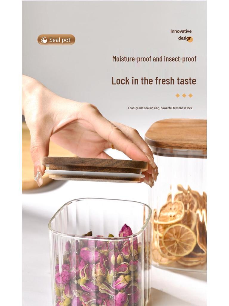 Borosilicate Glass Storage Jar with Bamboo Lid - Cylindrical Transparent Container for Tea or Food