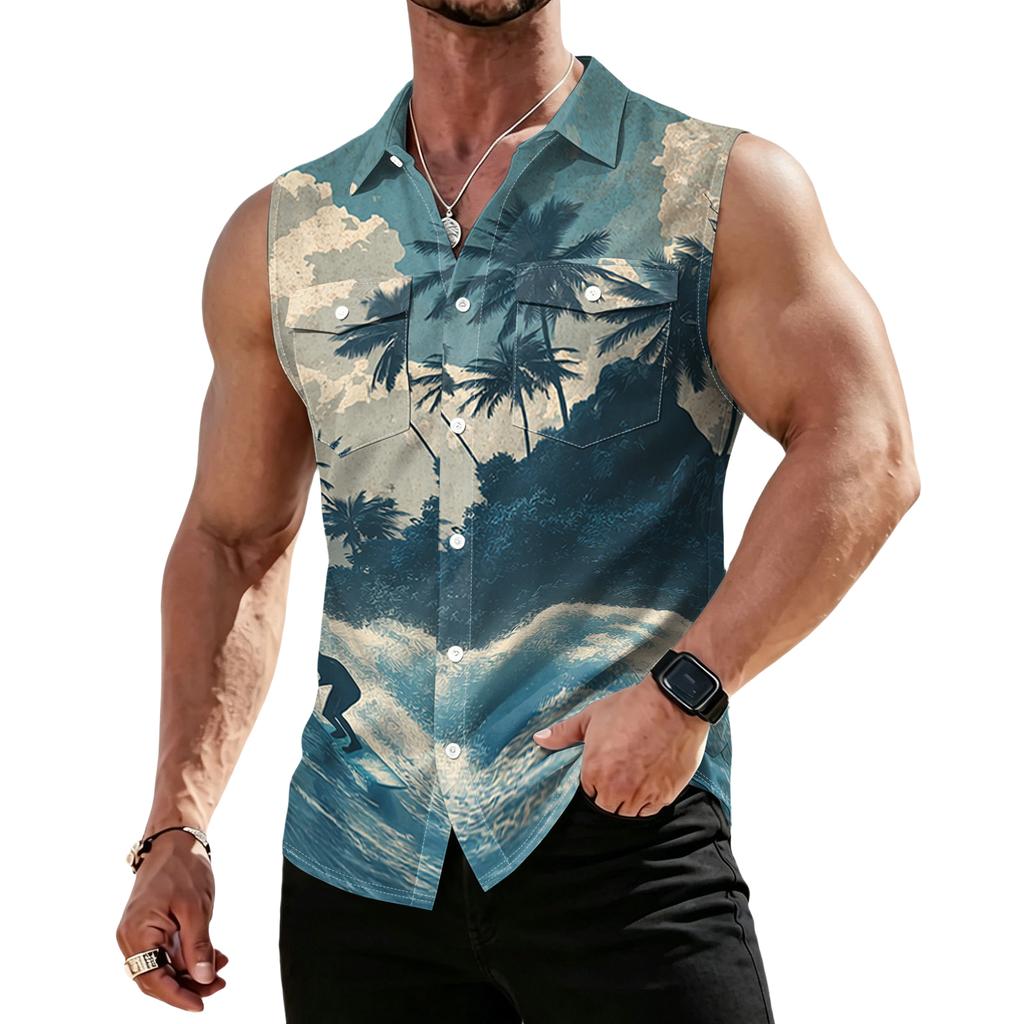 Gilet Camicia da Lavoro da Uomo con Revers e Bottoni - Top Leggero Senza Maniche