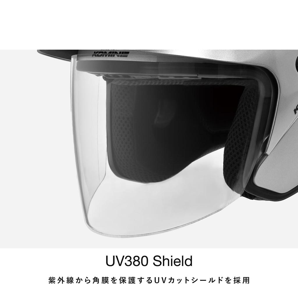 Komine Motorcycle Matte Black L Jet Helmet with Shield and ABS Shell (KOMINE) Aera-II HK-1651 UV-cut High-Strength