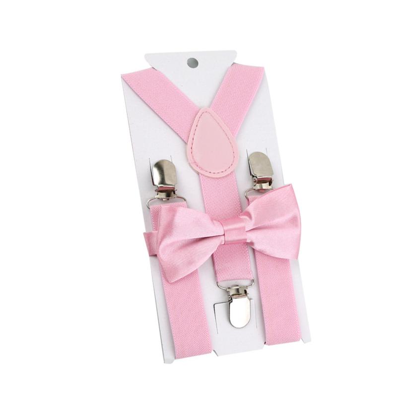 

Детские однотонные подтяжки на клипсе для мальчиков и девочек, эластичные регулируемые подтяжки с милым галстуком-бабочкой розовый