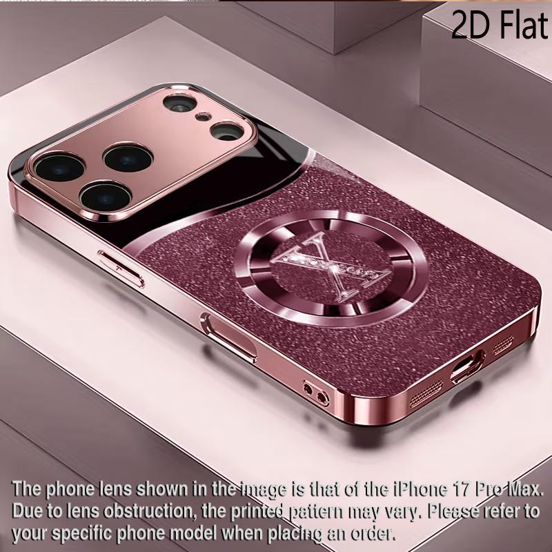 Gold Diamond X Ring 2DFlat For iPhone17 18 16 15 14 13 12 11 Pro Max XS XR 8 7Plus Phone Cover Shockproof Protective Back Cover