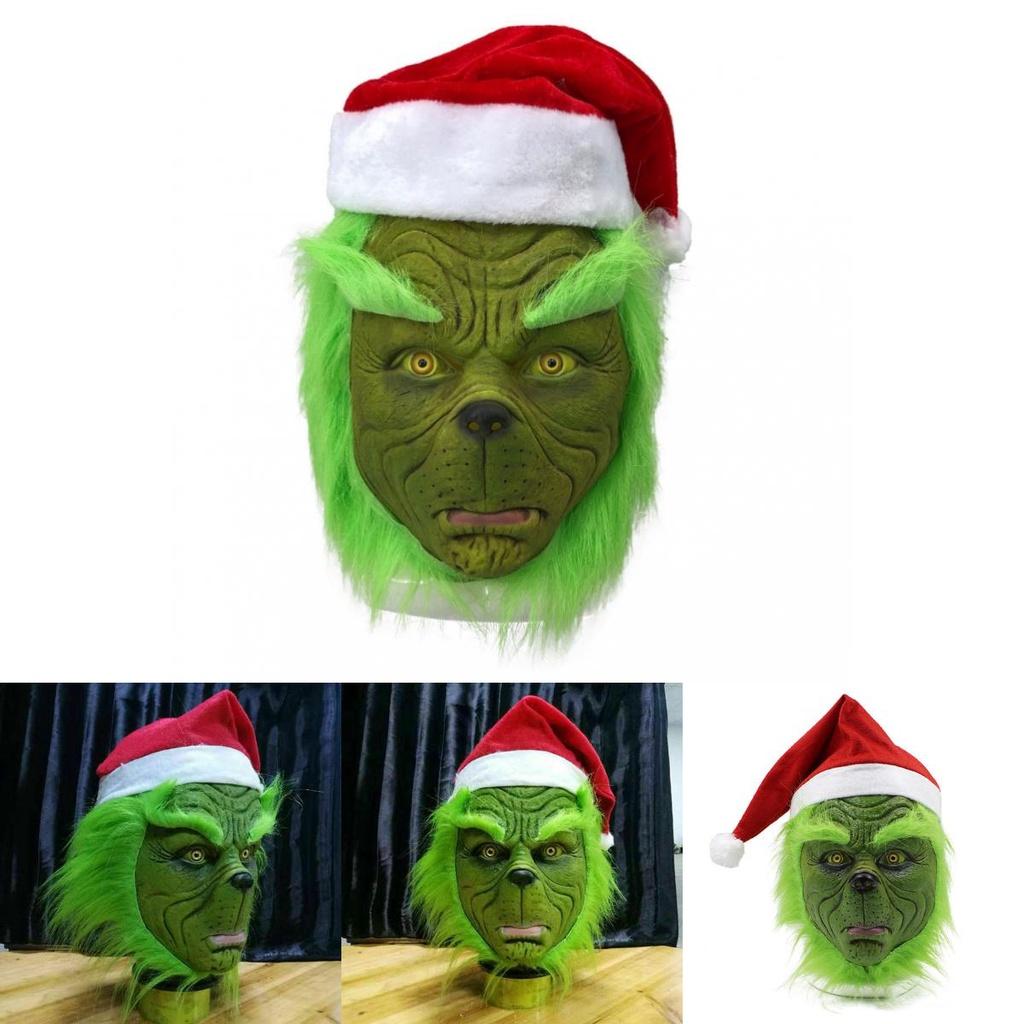 Rascal Grünes Monster Der Grinch Maske Mit Weihnachtsmütze Für Erwachsenen Cosplay Spaß