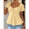 T-shirt da Donna Estiva a Maniche Corte, Scollo a V con Coulisse e Effetto Arricciato, Top Blusa Sexy Casual alla Moda per Tutti i Giorni
