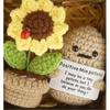 Positives Mini-Kartoffel- und Sonnenblumentopf-Set - handgestrickte Häkelpuppen mit aufmunternder Karte