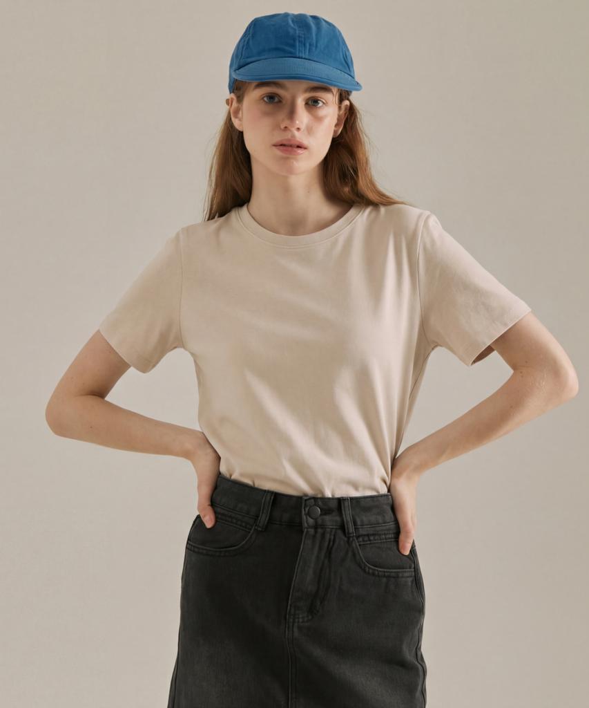 BASIC HOUSE Women'S Premium 40-Count Round Neck Short Sleeve T-Shirt Beige Lats0211
