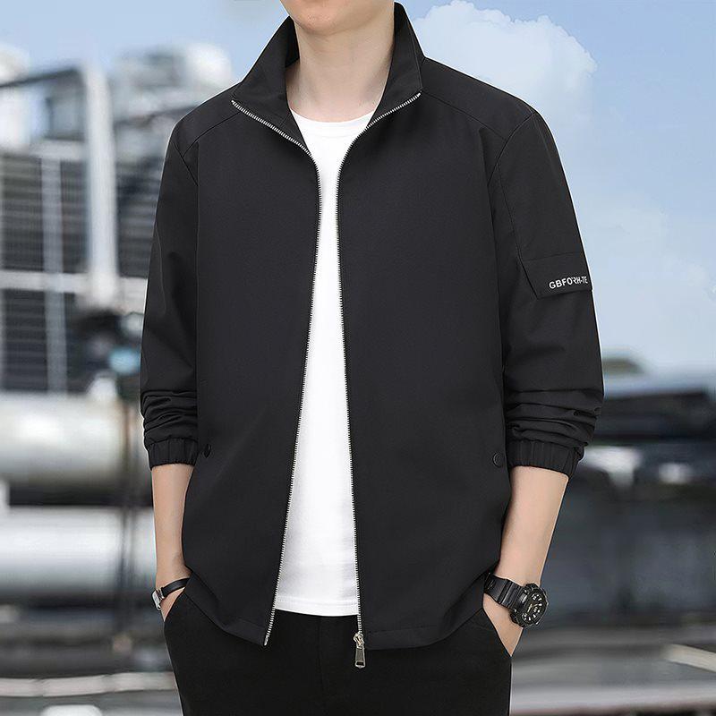 Autumn Stand-up Collar Men s Casual Jacket - Middle-aged & Elderly Style for Spring/Autumn 3XL чёрный