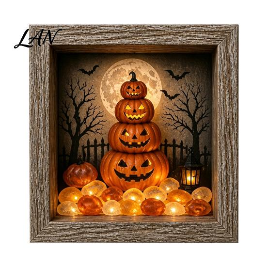 Small Halloween Figures Lighted Frame Ornaments, Light Up Shadow Box, Warm Festive Party Supplies Atmosphere LED Lights for Home Living Room