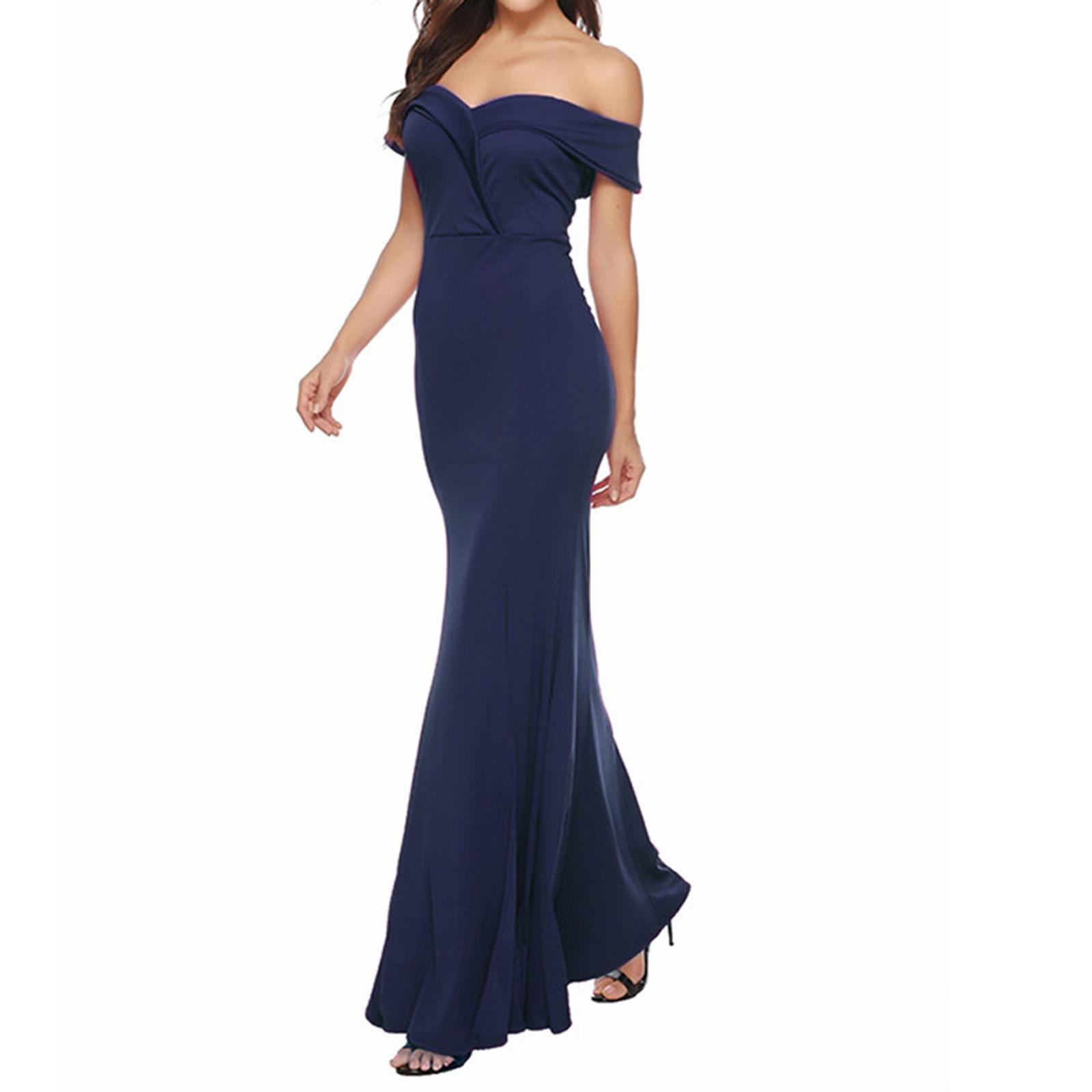 

Женское платье с открытыми плечами и разрезом «рыбий хвост» Вечернее платье Тонкие платья макси XL