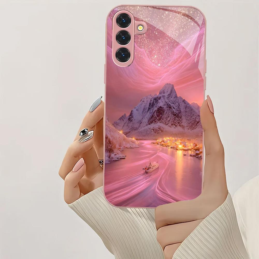 Pink series design glass phone case suitable for Samsung Galaxy S26 S25 S24 S23 S22 S20 FE/Ultra/Plus shockproof back cover