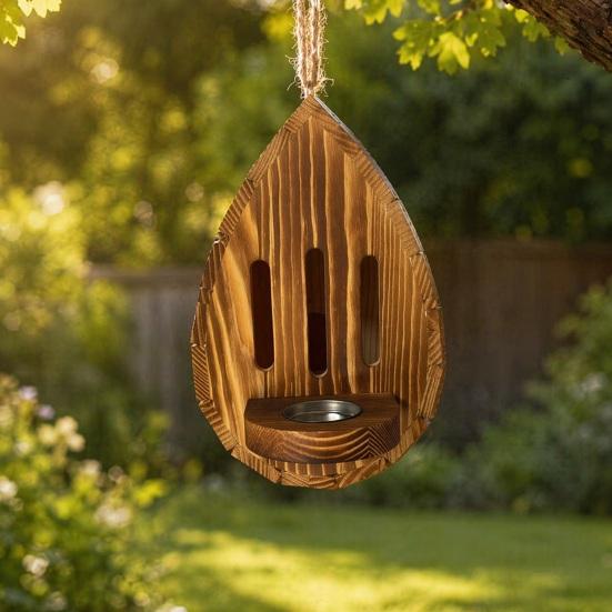 Casa de Mariposas de Madera para Exterior Hábitat de Jardín y Comedero en Forma de Gota