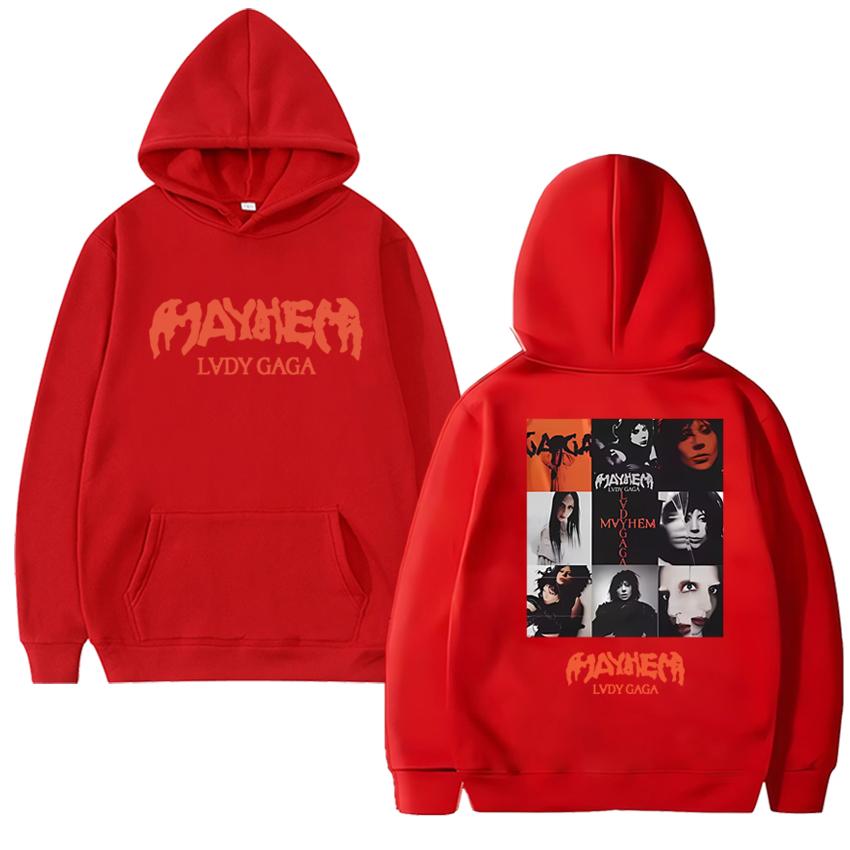 High Quality Lady Gaga 2025 New Album Mayhem Graphics Black Hoodie Unisex Vintage Casual Streetwear Men Women Fleece Sweatshirt