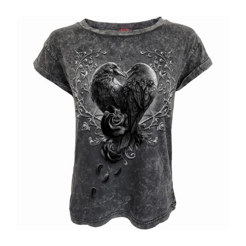 Spiral Direct Womens/Ladies Raven Heart Acid Wash Short-Sleeved T-Shirt