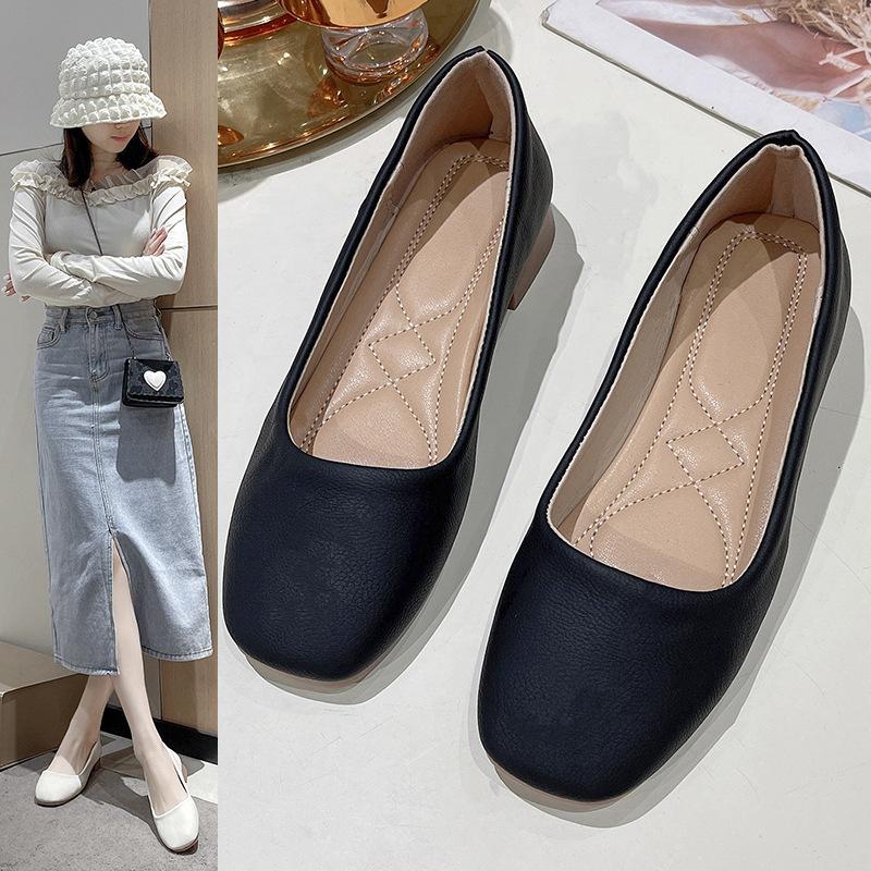 Dámské jarní 2025 nové populární boty Doudou s kulatou špičkou, silným podpatkem, měkkou podrážkou, měkkým povrchem, nízkým podpatkem, pohodlné, neunavující nohy