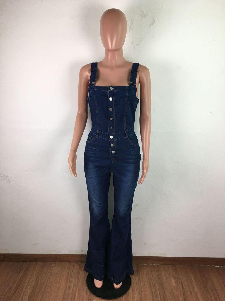 Women's European & American Fashion Casual Sexy Denim Wide-Leg Overalls