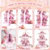 3 Tier Princess Birthday Cupcake Stand Party Decorations Floral Princess Cupcake Holder Pink Castle Crown Carriage Dessert Tower