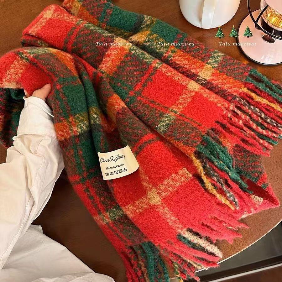 Plaid scarf women's winter high-end sense autumn and winter Korean version of the new imitation cashmere shawl thickened warm knitted scarf men