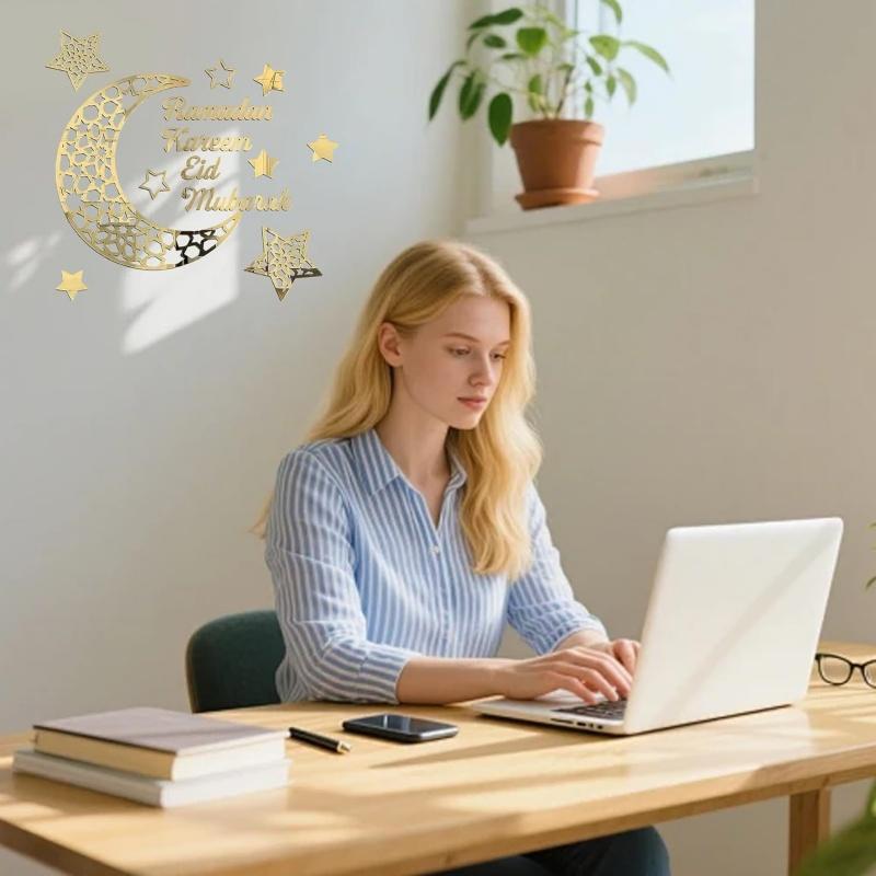 Eid Mubarak Gold Acrylic Wall Sticker Ramadan Kareem Large Mirror Wall Decal