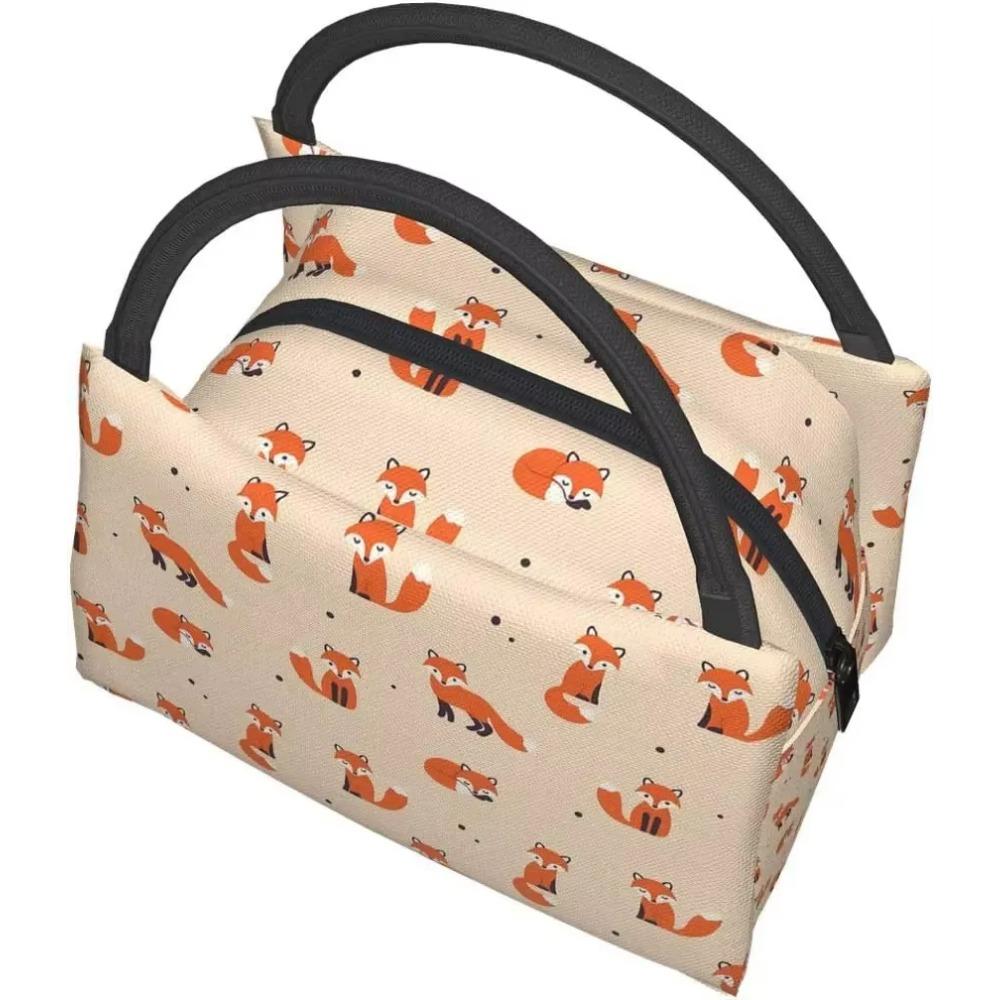 Vintage Cute Little Red Fox Lunch Bag Thermal Tote Bag for Women Lunch Box Reusable Insulated Lunch Container Work Pinic Travel