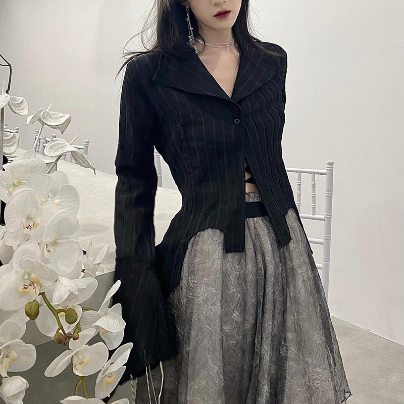 Gotic Femei Cămăși Negre Coreeană Întunecată Academică Femeie Design Neregulat Topuri Primăvară Moda Streetwear Bluză Y2K