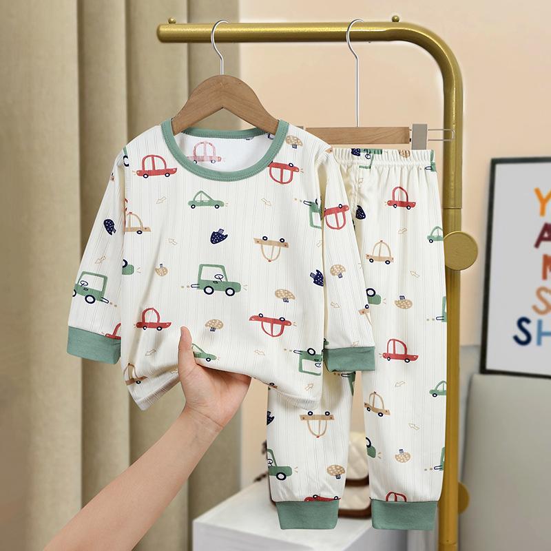Kids Cotton Thermal Underwear Set Boys Girls Spring Autumn Pajamas Baby Warm Home Wear Long Sleeve Pants Lounge Suit