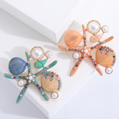 Frauen Mädchen Seestern Simulation Perle Brosche Anstecknadel Strand Meer-Seite Accessoires Korsage Urlaubsgeschenk