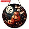 2d Flat 20*20cm, Halloween Home Decoration, Pumpkin "trick or Treat" Wooden Circular Logo Creative Decoration Board, for Home, Bar, Cafe, Garden Decor