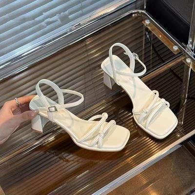 Fashion 2024 Women's Sandals Summer New High Heels Fashionable Roman Style Solid Color Open Toe Women's Buckle Fashion Sandals