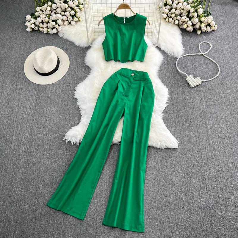 

American Retro High Waist Slimming and Straight Fashion Suit Emerald green S