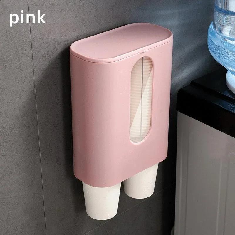 1 Pcs Household Disposable Cup Holder Automatic Cup Extractor Water Dispenser Water Cup Holder Punch Free Paper Cup Storage Rack розовый