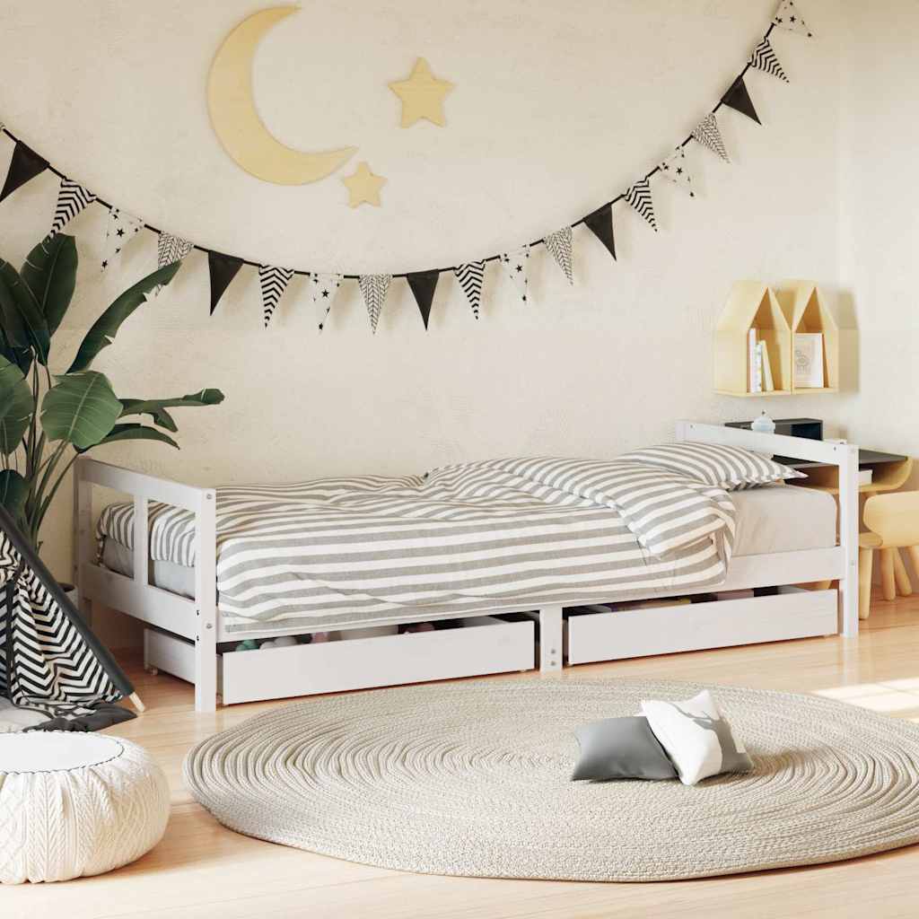 Children s Bed with Drawers White 80 x 200 cm Solid Pine Wood